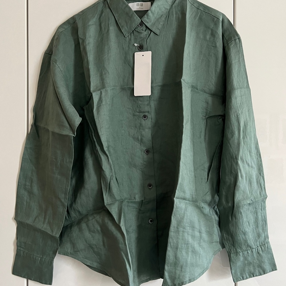 Green linen button up shirt